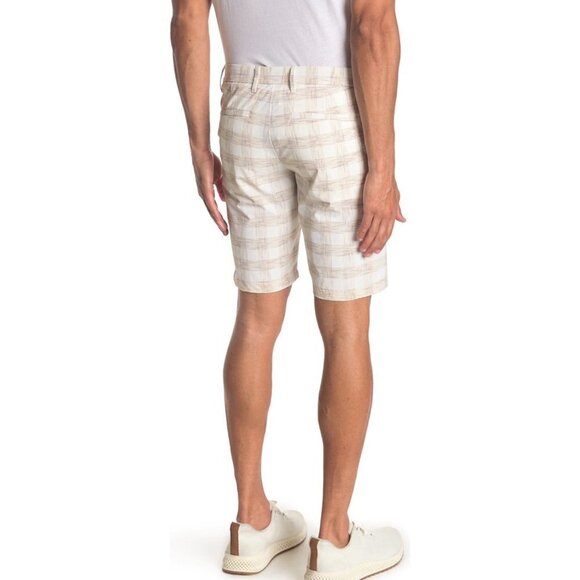 Tommy Bahama Mens Tan Checked Woven Pockets Bermuda Golf Shorts Sz 30 New - Picture 2 of 13
